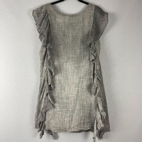 Koch Dresses & Skirts - Koch Ruffle Mini Dress Womens Small Taupe Gray Shift Sleeveless Cotton Minimal
